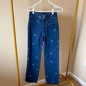 Chic Blue Straight Leg Jeans with Bow Design